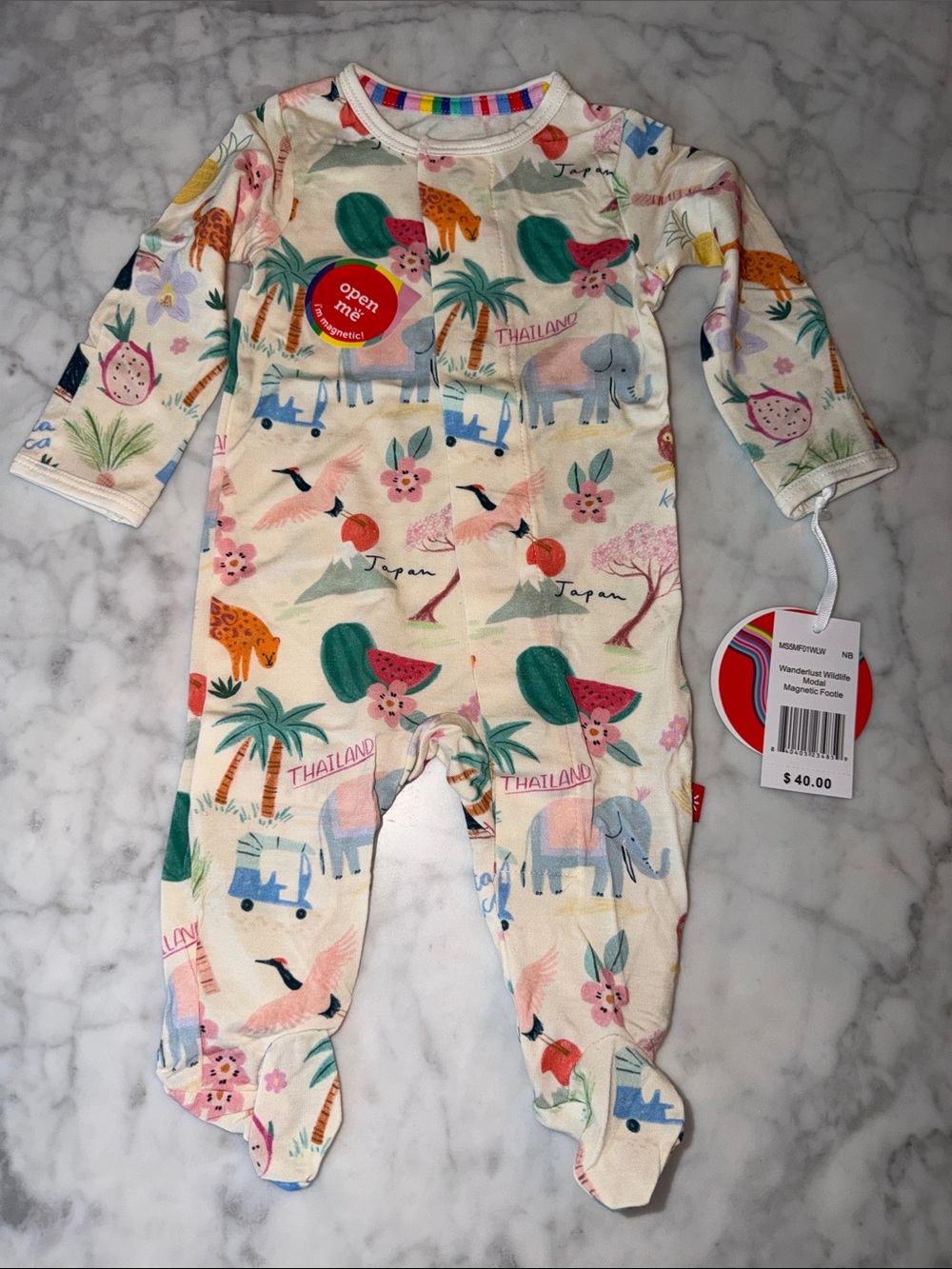 NWT Magnetic Me Modal Cream Tropical Safari Footed One-Piece NB